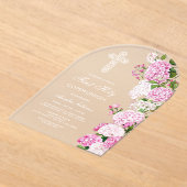 Elegant Pink Hydrangea Arch First Communion アクリル招待状 (レイダウン)
