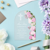 Elegant Pink Hydrangea Arch First Communion アクリル招待状 (インサイチュ (ウェディング))