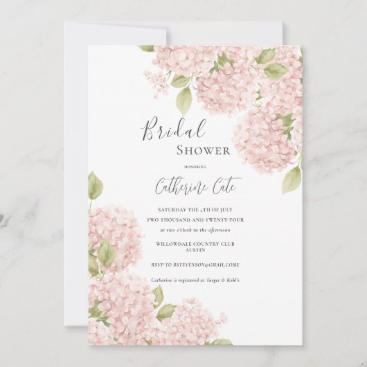 Elegant Pink Hydrangea Bridal Shower  招待状 (正面)