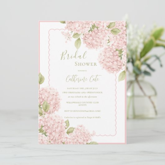 Elegant Pink Hydrangea Bridal Shower  Invitation 招待状 (スタンド正面)