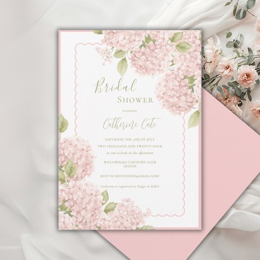 Elegant Pink Hydrangea Bridal Shower  Invitation 招待状