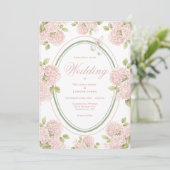 Elegant Pink Hydrangeas Vintage Wedding Invitation 招待状 (スタンド正面)