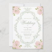 Elegant Pink Hydrangeas Vintage Wedding Invitation 招待状 (正面)
