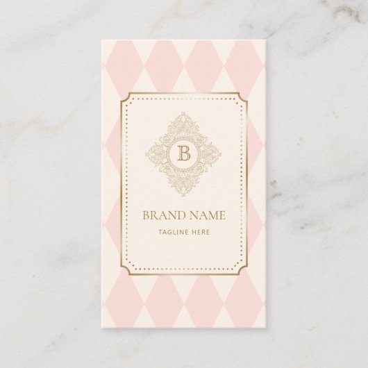 Elegant Pink Ivory Diamond Gold Frame Monogram 名刺 (正面)