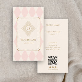 Elegant Pink Ivory Diamond Gold Frame Monogram 名刺