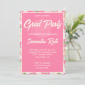 Elegant Pink Ivory Floral Graduation Party 招待状 (スタンド正面)