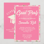 Elegant Pink Ivory Floral Graduation Party 招待状 (正面/裏面)