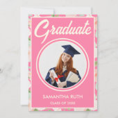 Elegant Pink Ivory Floral Photo Graduation Party 招待状 (正面)
