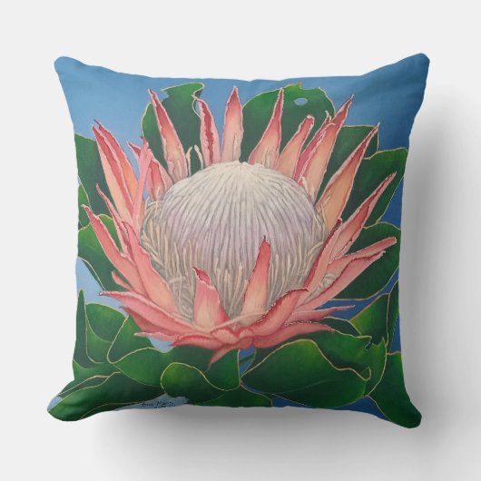 Elegant Pink King Protea | Flower Botanical Art クッション (正面)