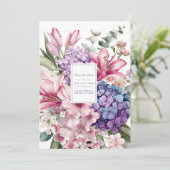 Elegant Pink Lily Blue Hydrangea Watercolor Floral 招待状 (スタンド正面)