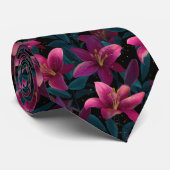 Elegant Pink Lily Floral Pattern on Black ネクタイ (ロール)