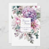 Elegant Pink Lily Purple Hydrangea Watercolor 招待状 (正面/裏面)