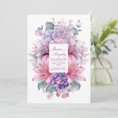 Elegant Pink Lily Purple Hydrangea Watercolor 招待状 (スタンド正面)