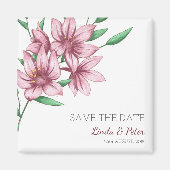 Elegant Pink Lily Wedding Save the Date マグネット (正面)