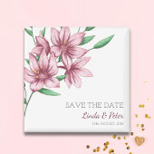 Elegant Pink Lily Wedding Save the Date マグネット
