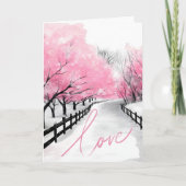 Elegant Pink Love Script Happy Anniversary Card カード (正面)