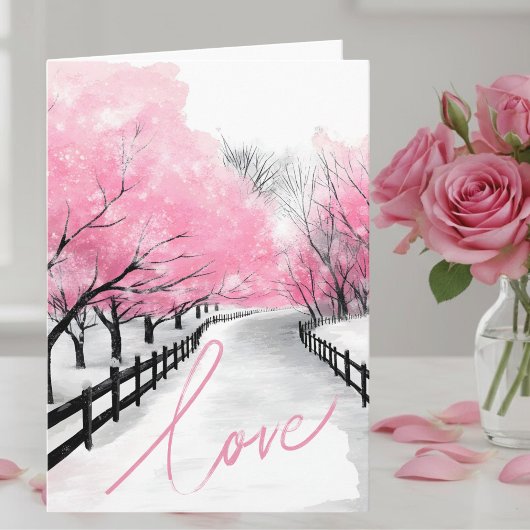 Elegant Pink Love Script Happy Anniversary Card カード