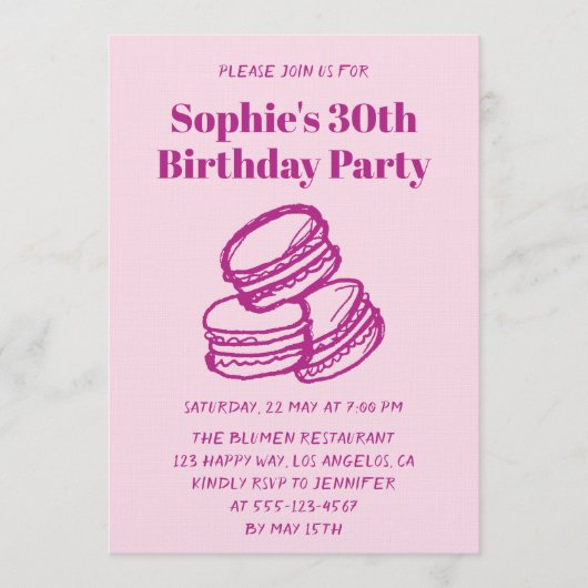 Elegant Pink Macaron 30th Birthday Party  招待状 (正面)