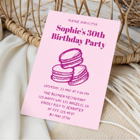Elegant Pink Macaron 30th Birthday Party  招待状