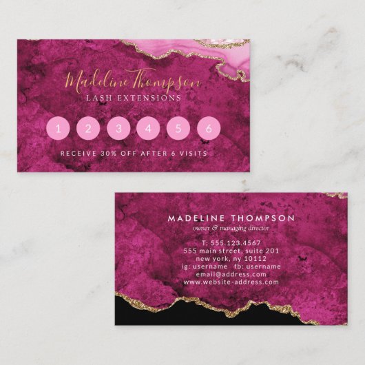 Elegant Pink Magenta Marble Agate Geode ロイヤリティカード (正面/裏面)