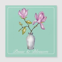 Elegant Pink Magnolia Watercolor in Glass Vase