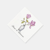 Elegant Pink Magnolia Watercolor in Glass Vase スタンダードカクテルナプキン (角)
