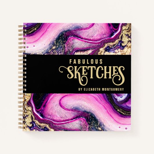 Elegant Pink Marble Gold Glitter Glam Sketch Book ノートブック (正面)