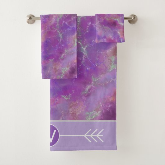 Elegant Pink Marble Pattern With Monogram バスタオルセット (インサイチュ)