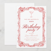 Elegant Pink Martini Chic Adult Birthday Party 招待状 (正面/裏面)