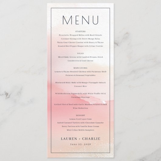 Elegant Pink Menu Template メニュー (正面)