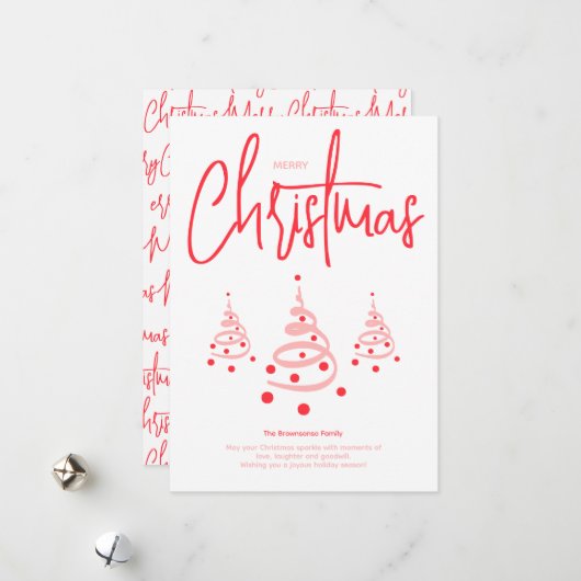 Elegant Pink Merry Christmas シーズンカード (正面/裏面インサイチュ)