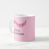 Elegant Pink Merry Christmas Mug – Floral Holiday コーヒーマグカップ (正面左)