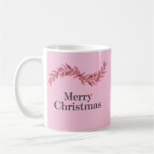 Elegant Pink Merry Christmas Mug – Floral Holiday コーヒーマグカップ (左)
