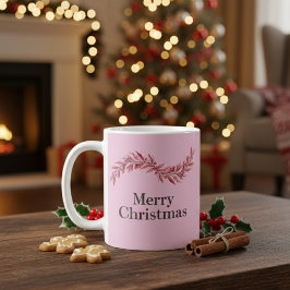 Elegant Pink Merry Christmas Mug – Floral Holiday コーヒーマグカップ