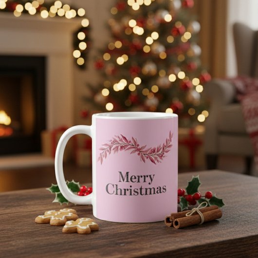 Elegant Pink Merry Christmas Mug – Floral Holiday コーヒーマグカップ