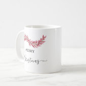 Elegant Pink Merry Christmas Mug – Floral Holiday コーヒーマグカップ (正面左)