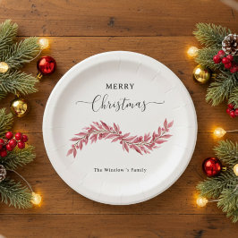 Elegant Pink Merry Christmas Paper Plate – Holiday ペーパープレート