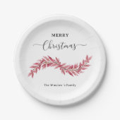Elegant Pink Merry Christmas Paper Plate – Holiday ペーパープレート (正面)