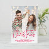 Elegant Pink Merry Christmas Photo シーズンカード (スタンド正面)