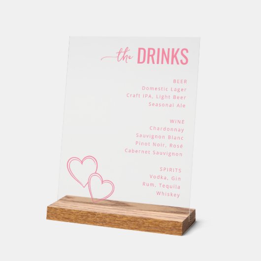 Elegant Pink Minimalist Beverage Menu アクリルサイン (傾斜)