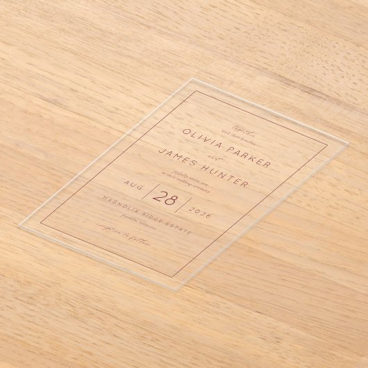 Elegant Pink Minimalist Wedding Invitation アクリル招待状 (レイダウン)