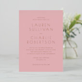 Elegant Pink Minimalist Wedding Invitation 箔招待状 (立ち正面)