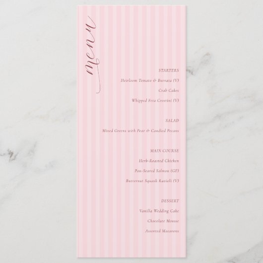 Elegant Pink Minimalist Wedding Menu メニュー (正面)