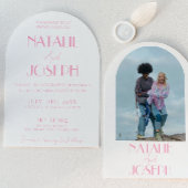 Elegant Pink Minimalist Wedding Photo Arched  招待状