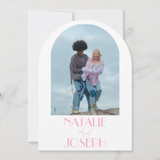 Elegant Pink Minimalist Wedding Photo Arched  招待状 (裏面)