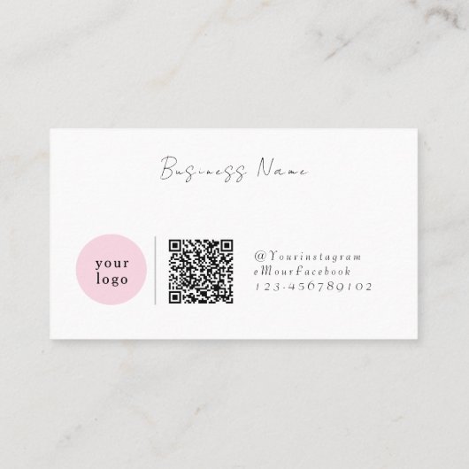 Elegant Pink Minimalist  with QR Code 名刺 (裏面)