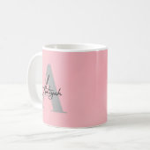 Elegant Pink Monogram Custom Name Coffee Mug コーヒーマグカップ (正面左)