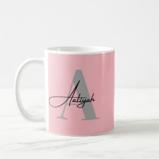 Elegant Pink Monogram Custom Name Coffee Mug コーヒーマグカップ