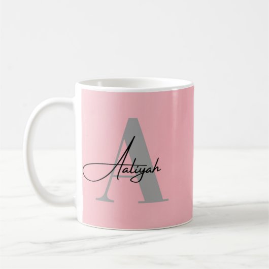Elegant Pink Monogram Custom Name Coffee Mug コーヒーマグカップ (左)