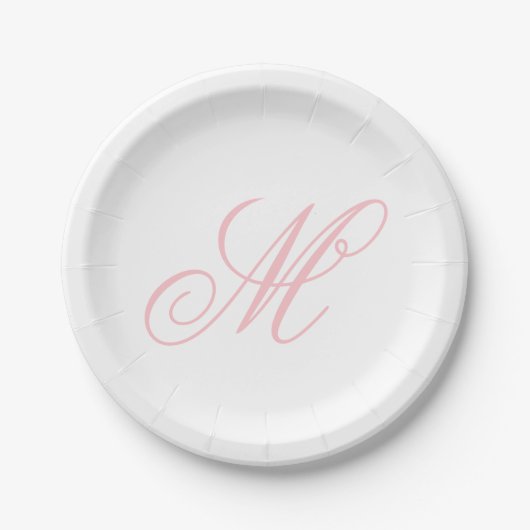 Elegant Pink Monogram Initial  ペーパープレート (正面)